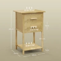 Set 2 Comodini con 2 Cassetti e Ripiano Inferiore in stile Nordico, in Bambù, 40x34x60 cm