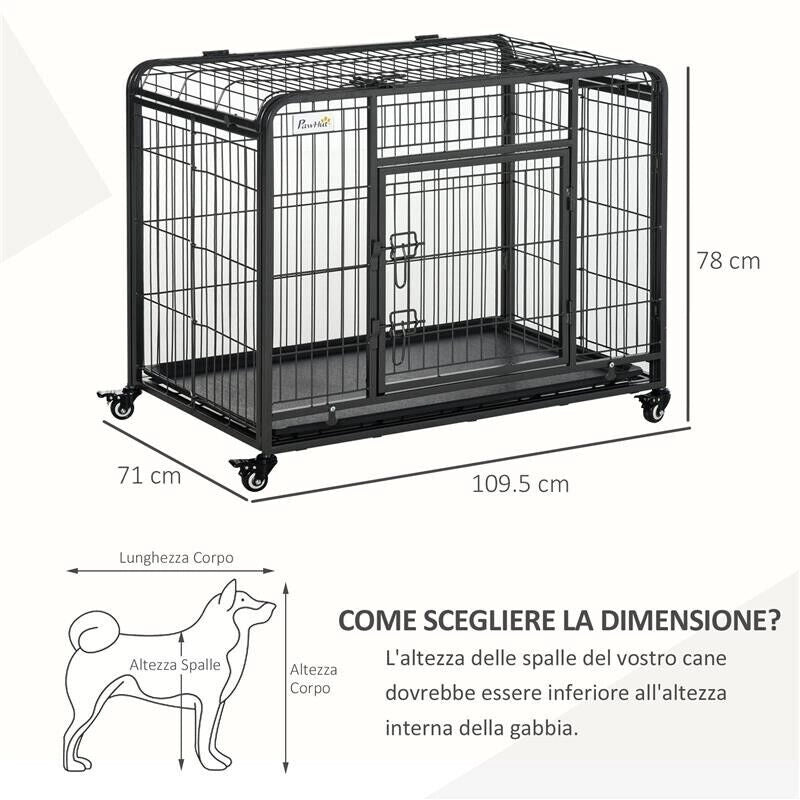 BOX GABBIA PER CANI PIEGHEVOLE PORTA CON BLOCCO 4 RUOTE FONDO RIMOVIBILE