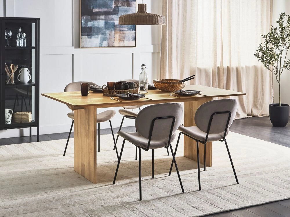 Tavolo da pranzo in legno di frassino naturale MDF Rubber Wood 180 x 90 cm Gambe in legno Finitura naturale