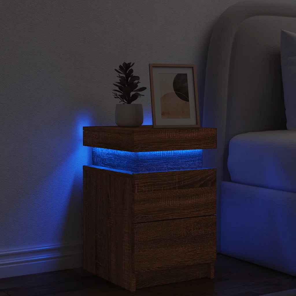 Comodino con Luci LED Rovere Marrone 35x39x55 cm 836761
