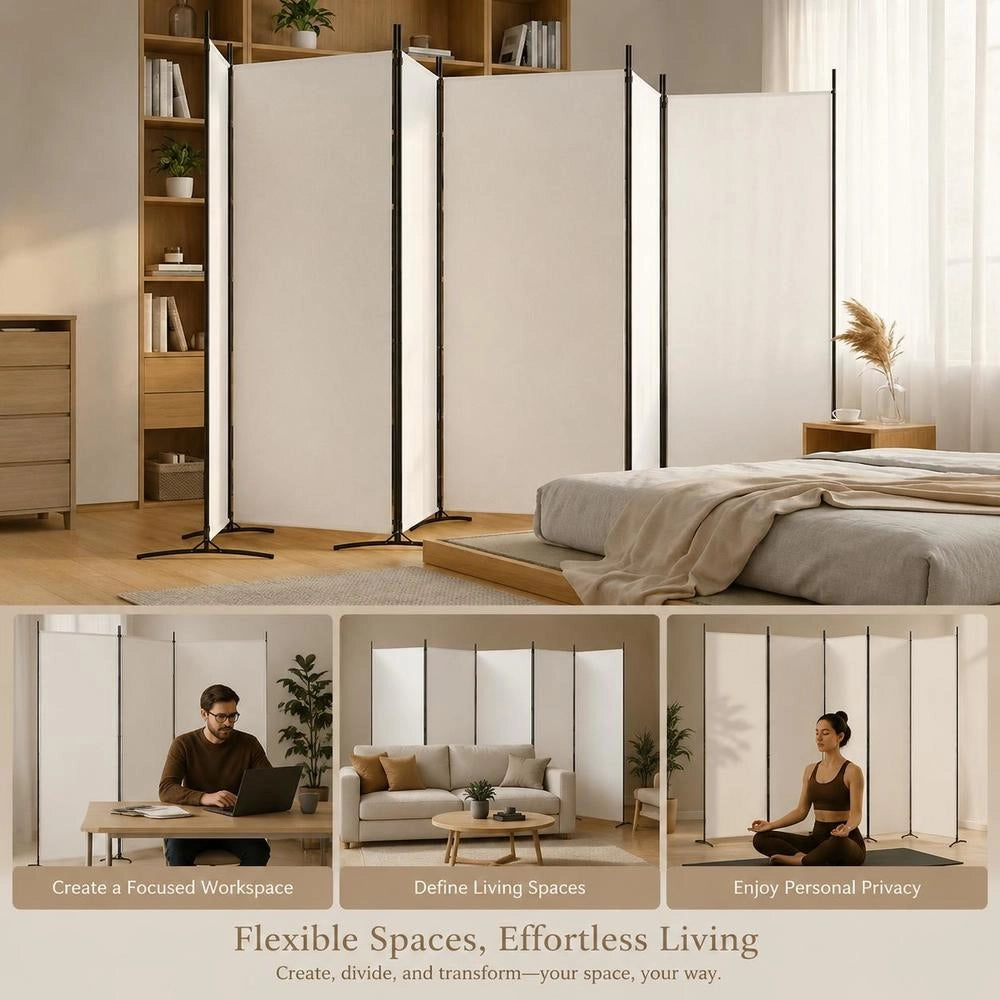 6-panel White Screen, 520x180 Cm, Fabric