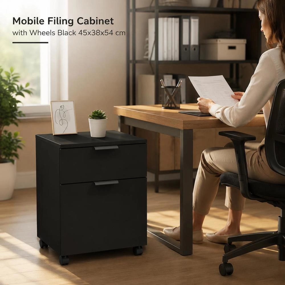 Mobile Filing Cabinet With Wheels, Black, 45x38x54 Cm