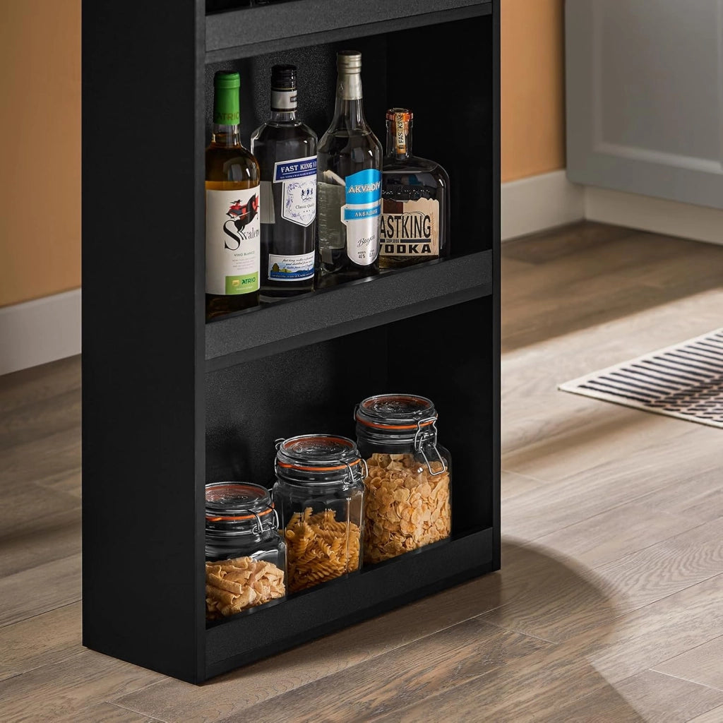 Tavolo Alto da Cucina, Tavolo da Bar Moderno con Ripiani di Stoccaggio, Design Salvaspazio per Cucina Piccola, Soggiorno, Angolo Bar o Studio Nero 112 x 57 x 106 cm FWT17-II-SCH