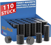 Set di Magnetici Rondi per Tavole Bianche e Pannelli - Pacchetto da 110, per uso su Frigoriferi e Tavole, Rondi - Nero
