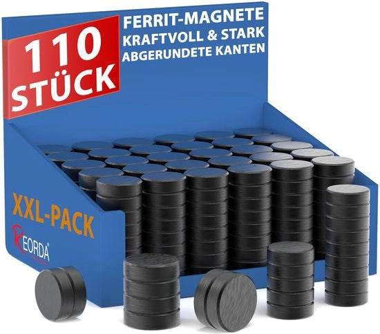 Set di Magnetici Rondi per Tavole Bianche e Pannelli - Pacchetto da 110, per uso su Frigoriferi e Tavole, Rondi - Nero
