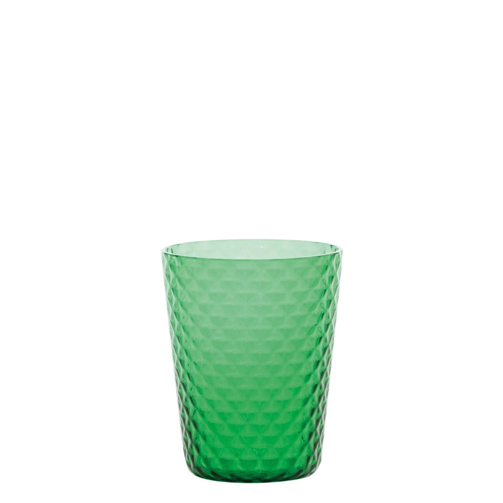 Zafferano Set 6 Bicchieri Tumbler Collezione Isolano in vetro soffiato a mano color verde con lavorazione effetto diamantato, alta qualità artigianale