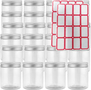 Set di contenitori in plastica 24 pz 250ml - Contenitori trasparenti - Imbottigliatori a prova di liquido - Coperchi in alluminio - Sostenibili - Facili da pulire - Contenitori di archiviazione