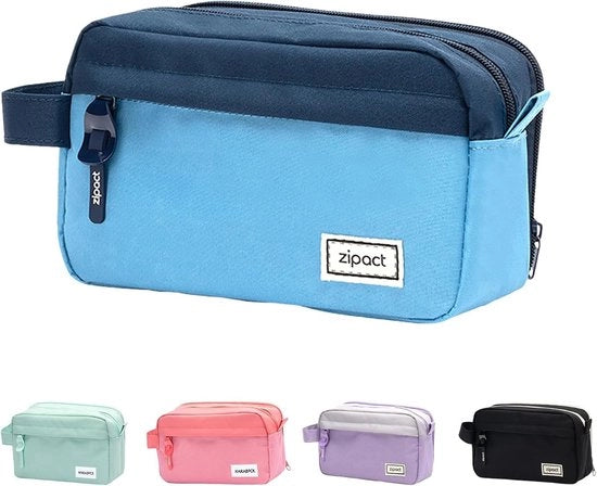 Etui a 3 compartimenti, Etui con grande capacità, Etui con chiusura duratura, Etui per ragazze, ragazzi, adolescenti, articoli da ufficio - blu