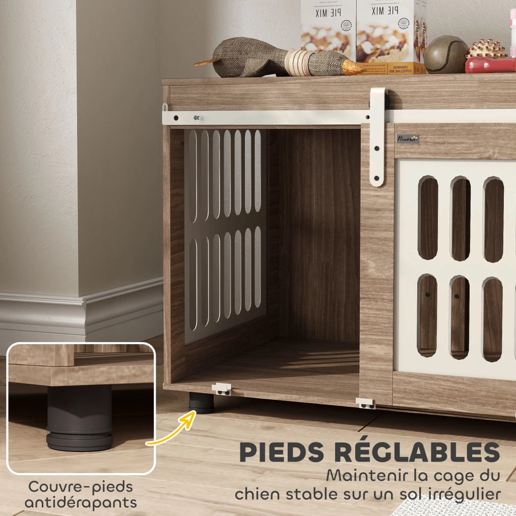 Casa per cani con porta scorrevole ¨C zephmum ¨C 80x59x63 cm, noce