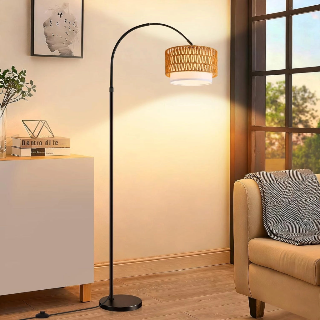 ZMH Lampada da terra curva vintage nera E27 dimmerabile telecomando interruttore pedale rotazione 350°