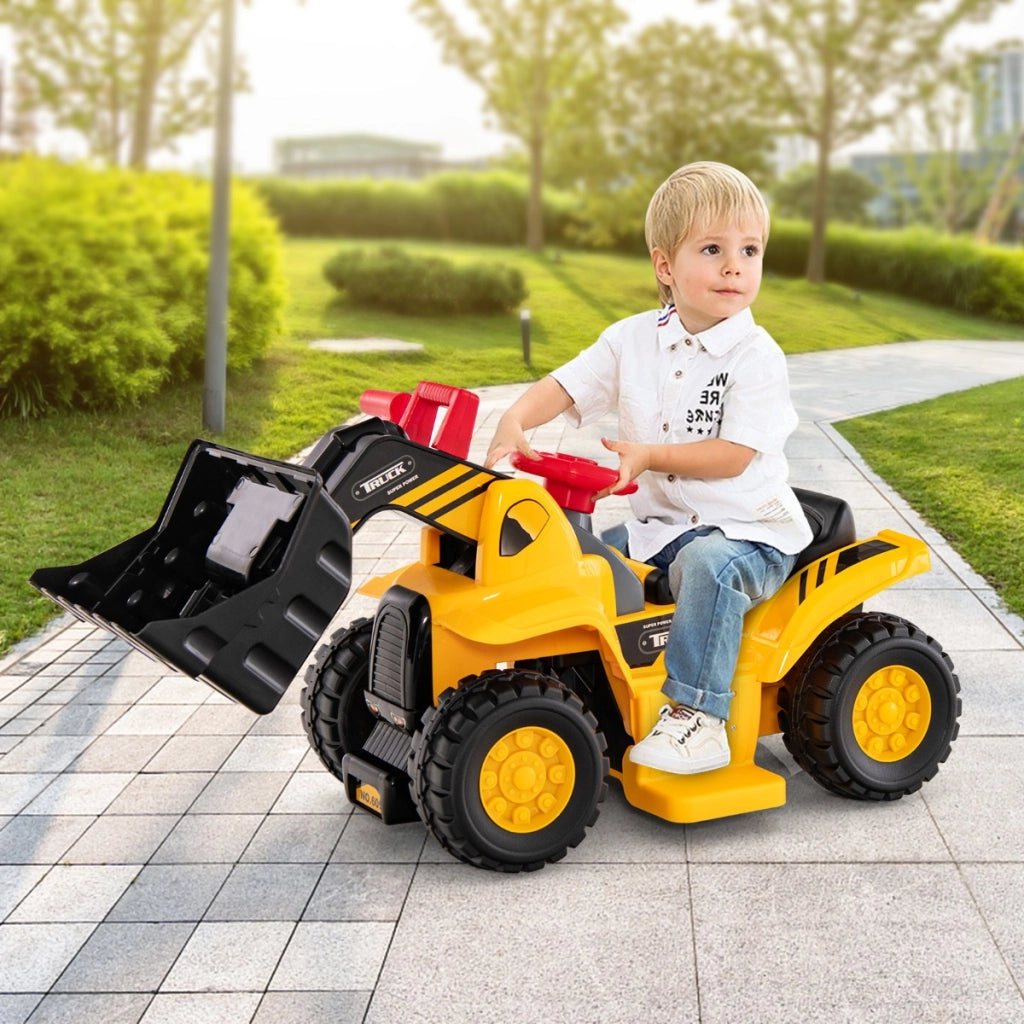 Escavatore elettrico per bambini a batteria, Cavalcabile con benna controllabile vano nascosto effetti sonori