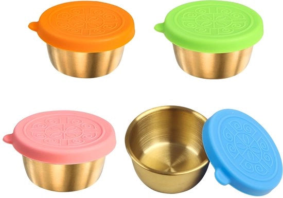 Contenitori per insalata 4pz mini 40 ml con coperchi in silicone contenitori in acciaio inossidabile per condimenti alimentari accessori per piccoli contenitori di cibi snack