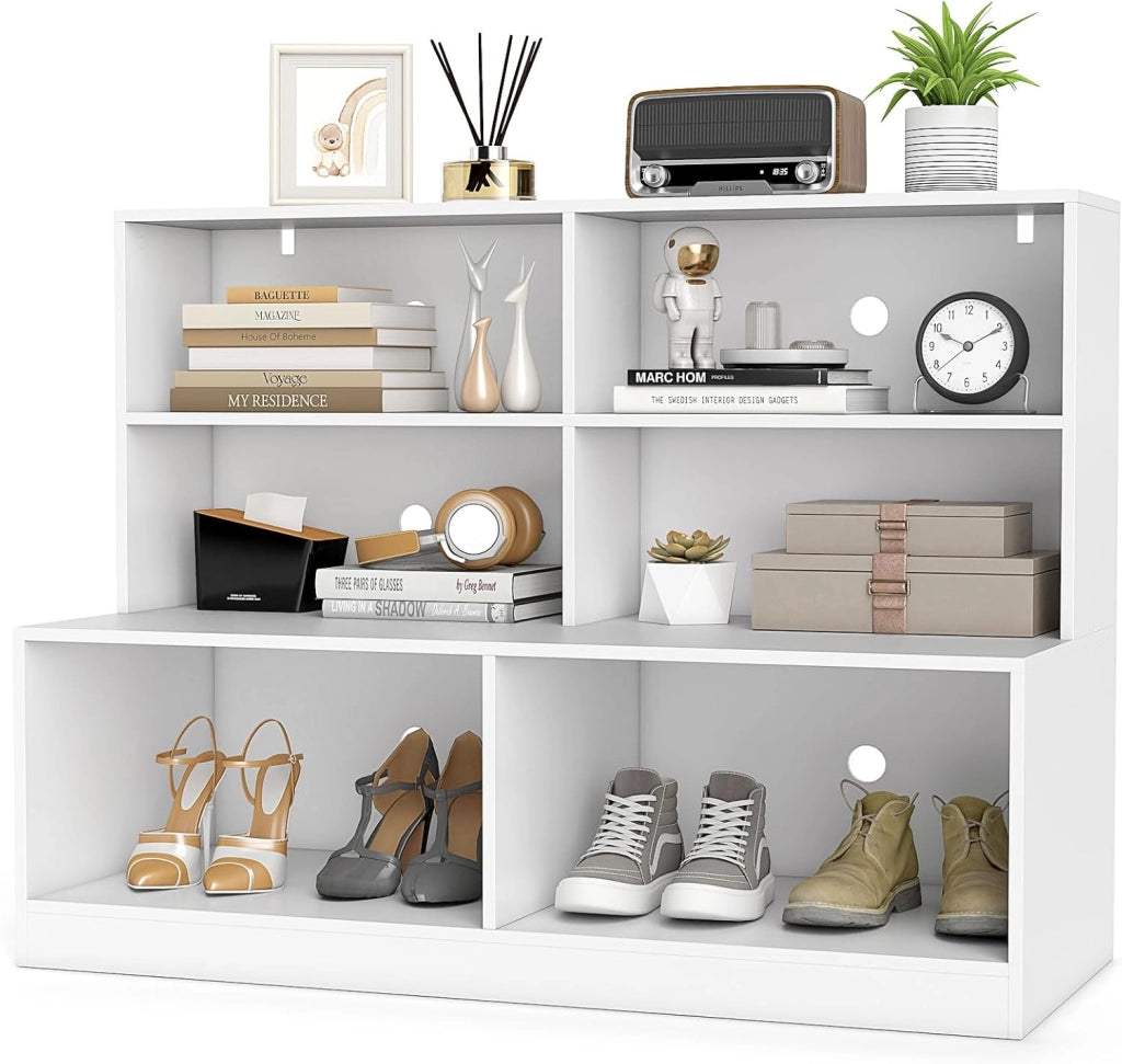 Scarpiera con Seduta, Mobile d'Ingresso 2 in 1 con Kit Antiribaltamento, Panchina per Cambio Scarpe, Stile Moderno Organizzatore a 6 Cubi per Ingresso, Soggiorno, Corridoio, Bianco