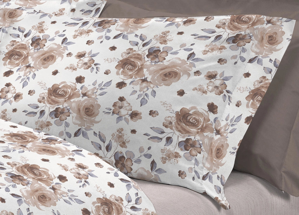 Completo Lenzuola Letto 100% Cotone Italy 3027 Disegno Rosa - Singolo - Beige