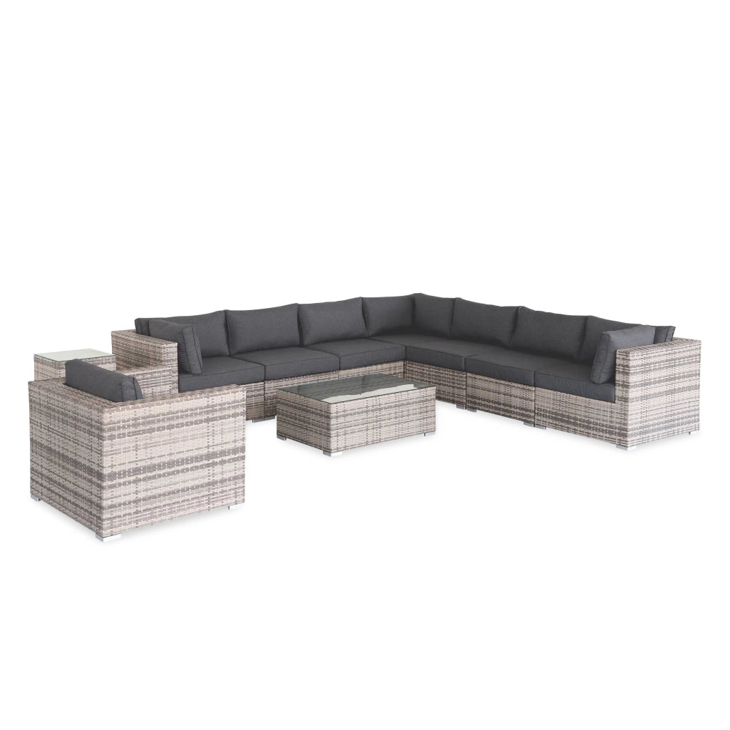 Salotto da giardino angolare in resina intrecciata, 8-10 posti, gamma