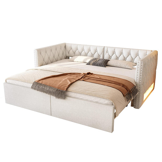 Letto estensibile 90-180x200cm?- Xylo - imbottito LED beige