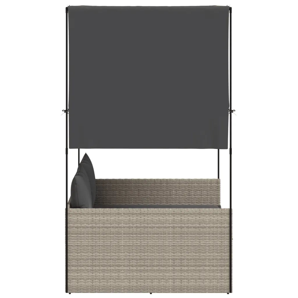 Lettino Prendisole Tetto e Tende Grigio Chiaro in Polyrattan 4002760