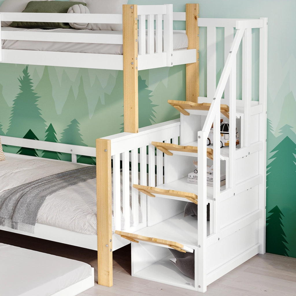 Letto a Castello 90x200 e 120x200 cm; con Estraibile; Scala Contenitore e Mensola