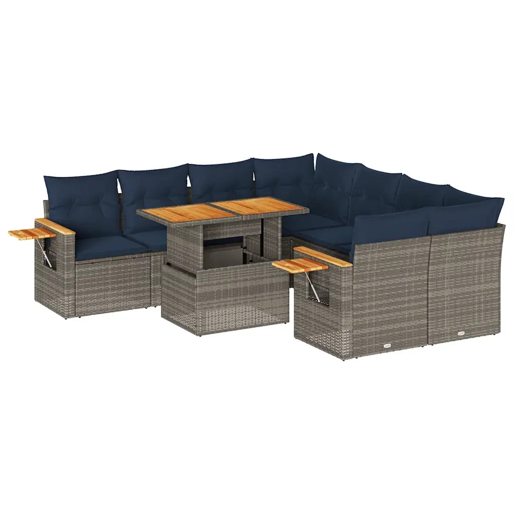 Set Divano da Giardino 9 pz con Cuscini Grigio in Polyrattan