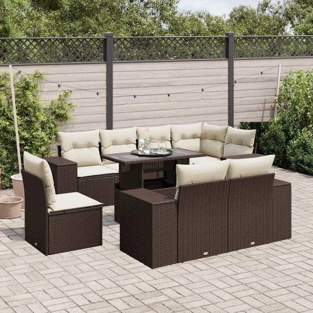 Set Divani da Giardino 9pz con Cuscini Marrone in Polyrattan 3269303