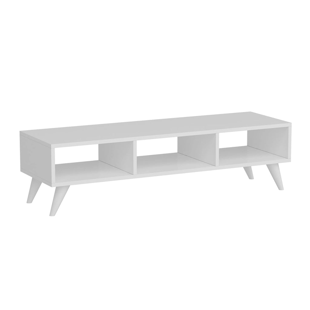 Mobile Porta TV 'Aaskov' - Larghezza 120 cm - Consolle Basso a 3 Scomparti Aperti - Bianco [en.casa]