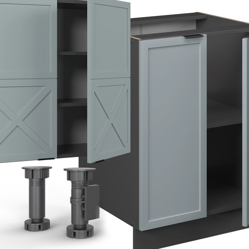 Cucina componibile Fame-Line Blu-grigio chiaro/Antracite 300 cm con armadio alto, PL Antracite Vicco