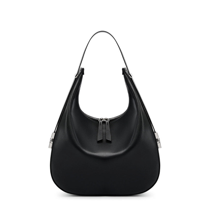 Borsa a tracolla da donna in vera pelle con tracolla larga, colore nero.