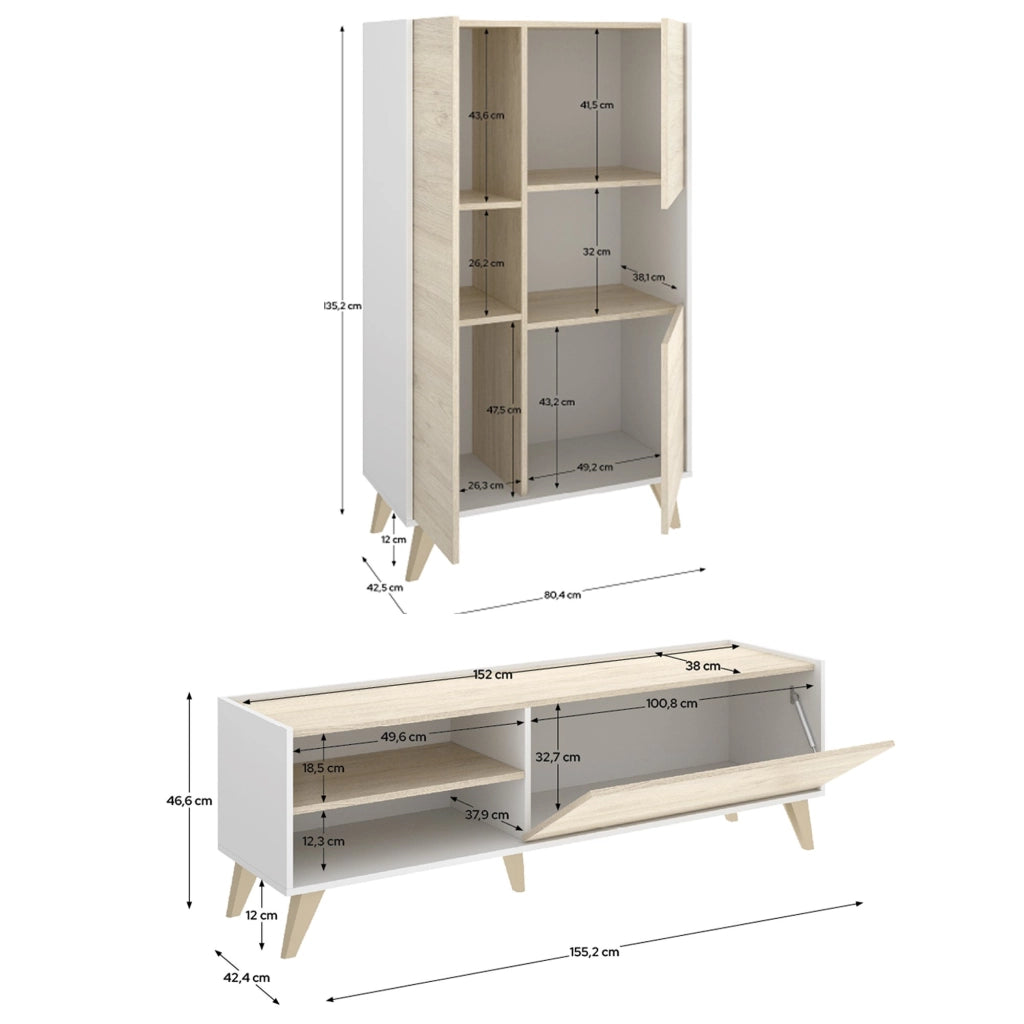 Sutter, set Mobili da Soggiorno Cassetti, Marrone Rovere