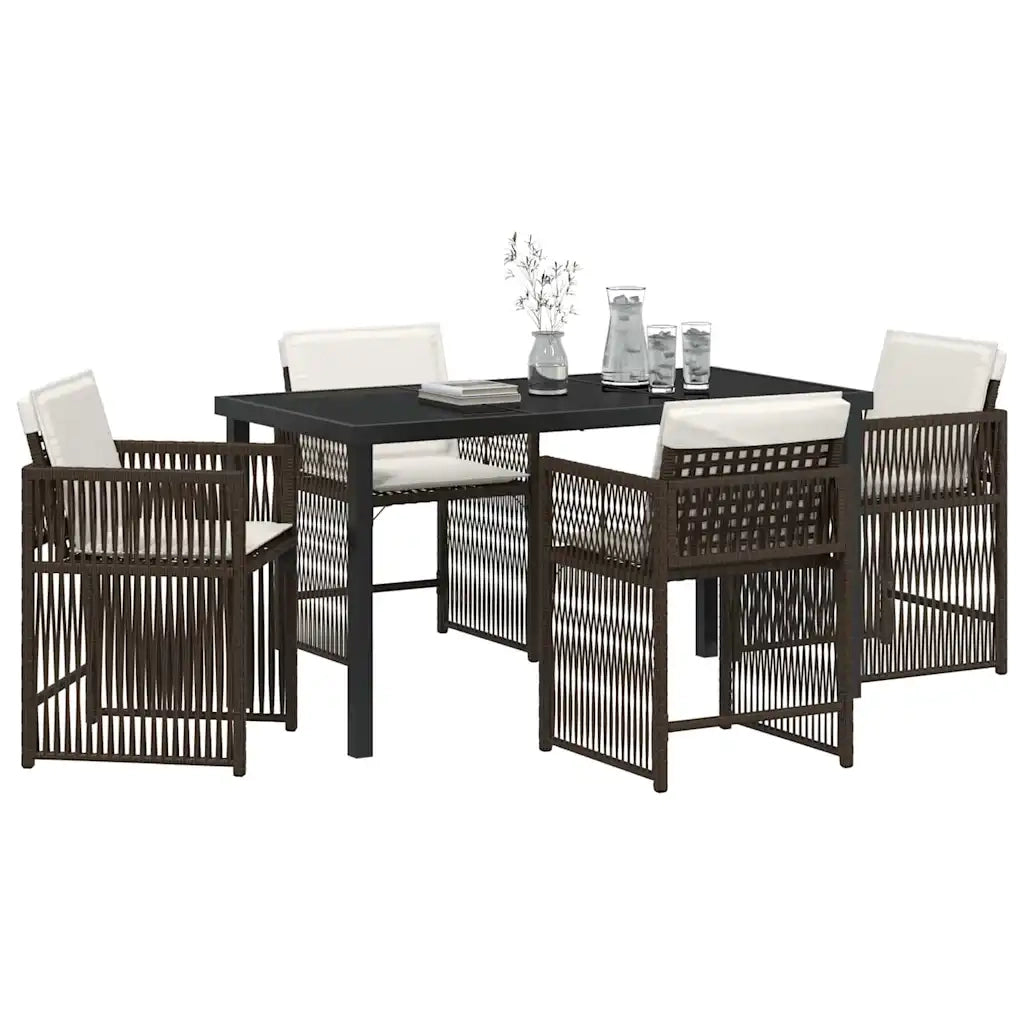 Set da Pranzo per Giardino 5 pz | Set Salotto da Giardino Marrone polyrattan
