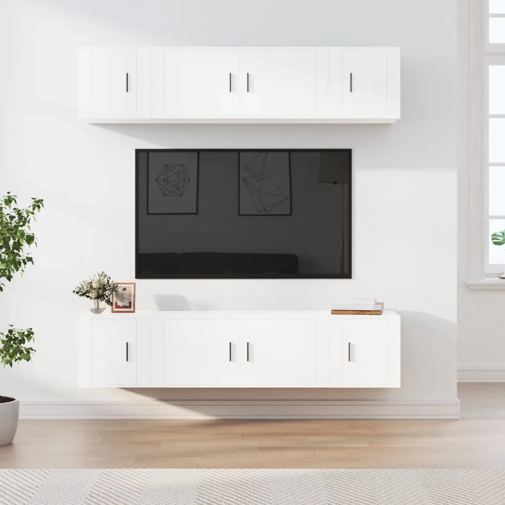Set di Mobili Porta TV 6 pz-Set di 6 Credenza per TV Bianco in Legno Multistrato 871581