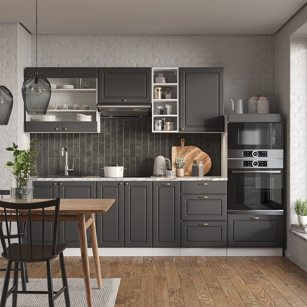 Cucina componibile Fame-Line Antracite-oro/Bianco 280 cm, PL Marmo Vicco