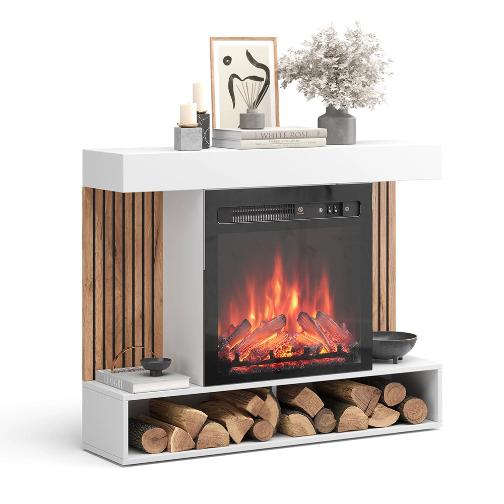 Vicco Caminetto elettrico Bianco 100 cm con effetto fiamma realistico e riscaldatore da 1800W