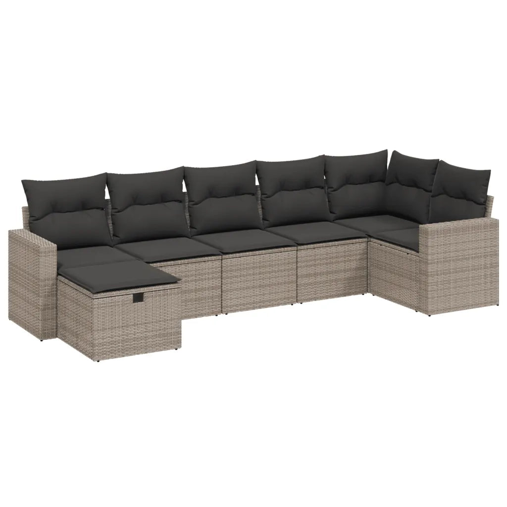 Set Divani da Giardino 7 pz con Cuscini Grigio in Polyrattan