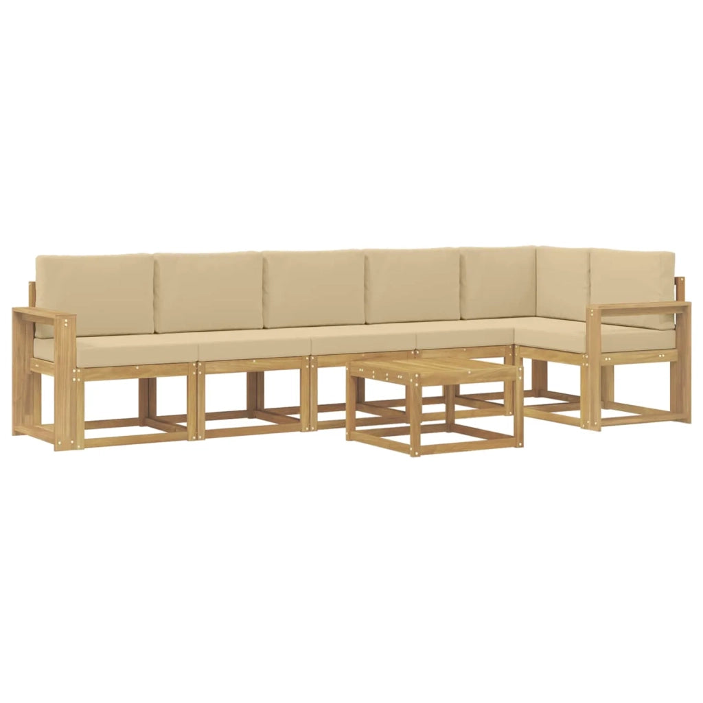 Set di divani da esterno 7 pz Bianco e Beige Poliestere 3387742