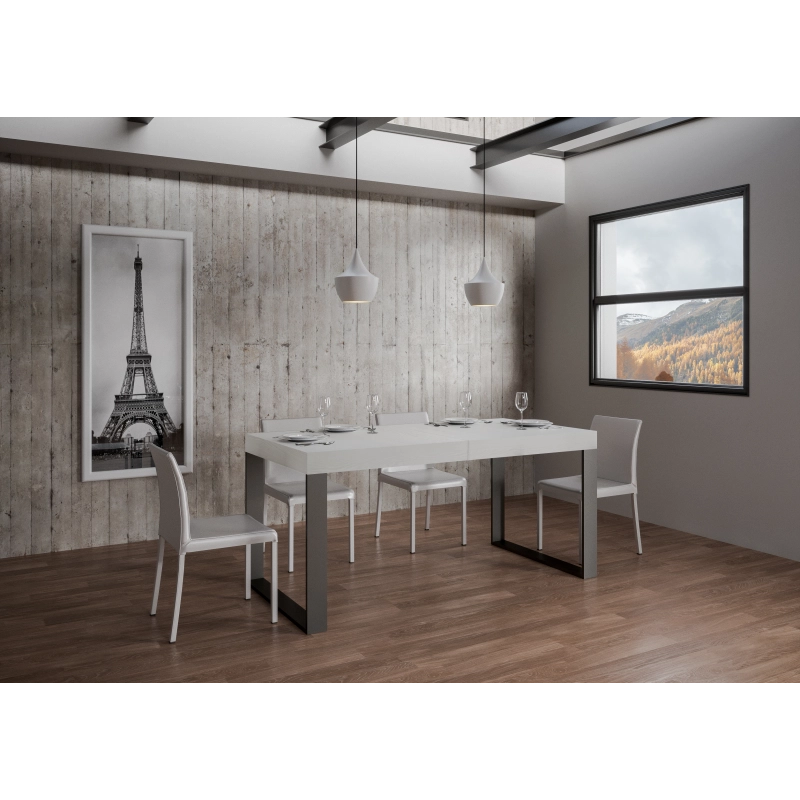 Tavolo allungabile 90x180/440 cm Tecno telaio Antracite - Bianco Frassino