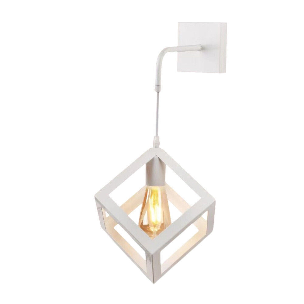 Trade Shop - Applique Da Parete Pendente A Forma Di Cubo 3d Stile Minimal Portalampada Attacco E27 Aq52 - Bianco