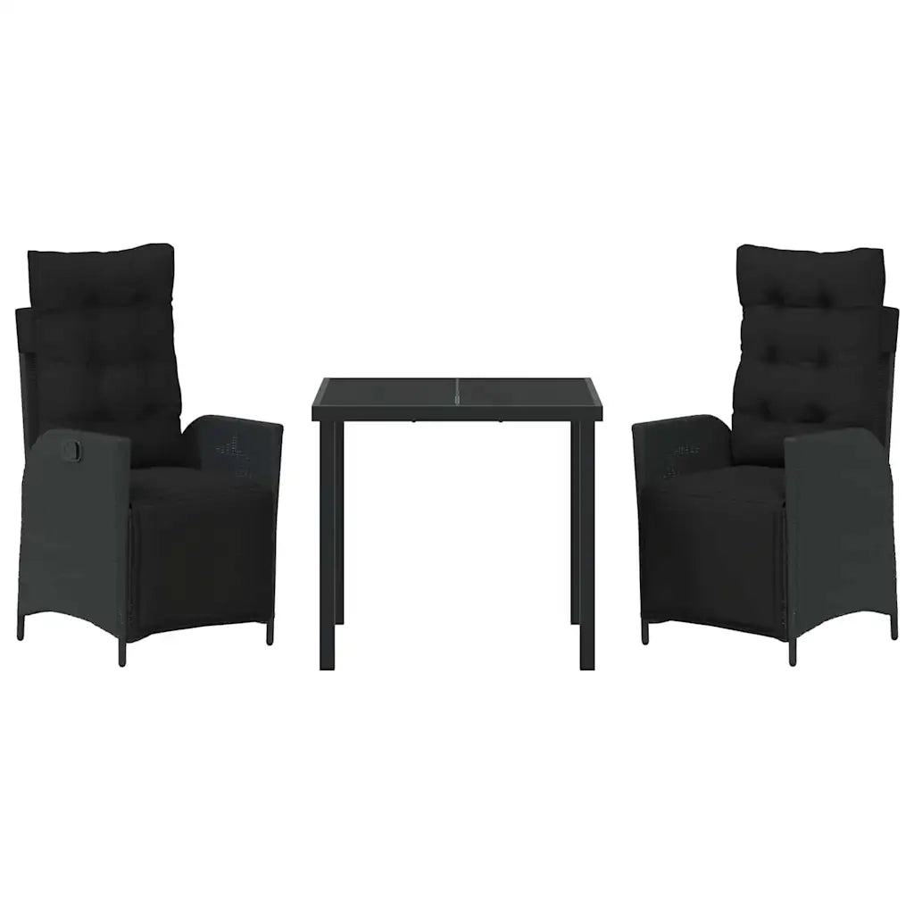 Set da Pranzo per Giardino con cuscino 3 pcs Nero polyrattan