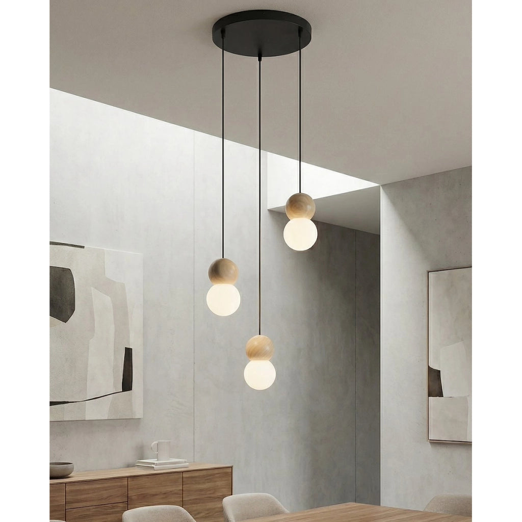 Lampada a sospensione LOOP in acciaio nero e legno