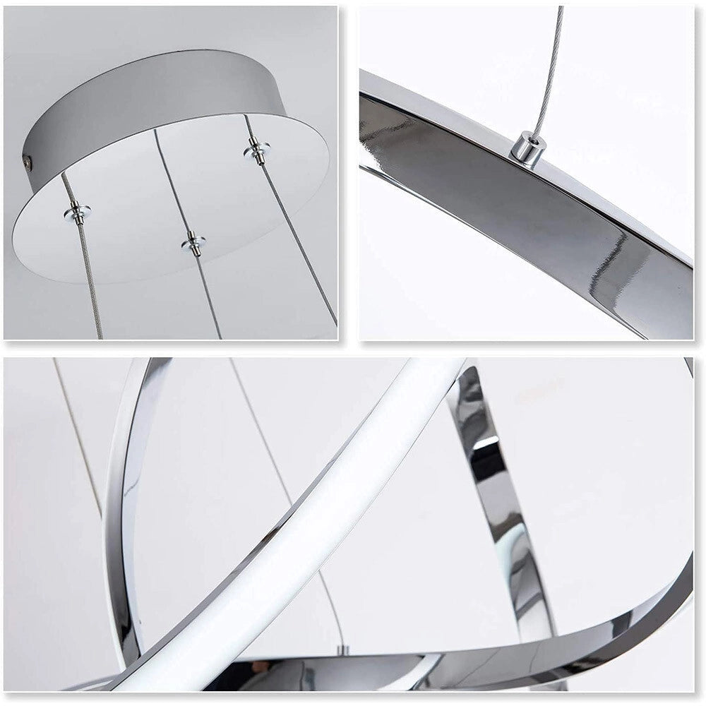 Trade Shop - Lampadario Led Moderno Intrecciato 60w Ip20 Cromato Cct Tripla Colorazione Luce A50-a3c -
