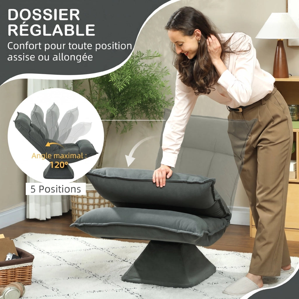 Poltrona girevole 360¡ã reclinabile ¨C zephmum ¨C velluto grigio scuro 70x62x95
