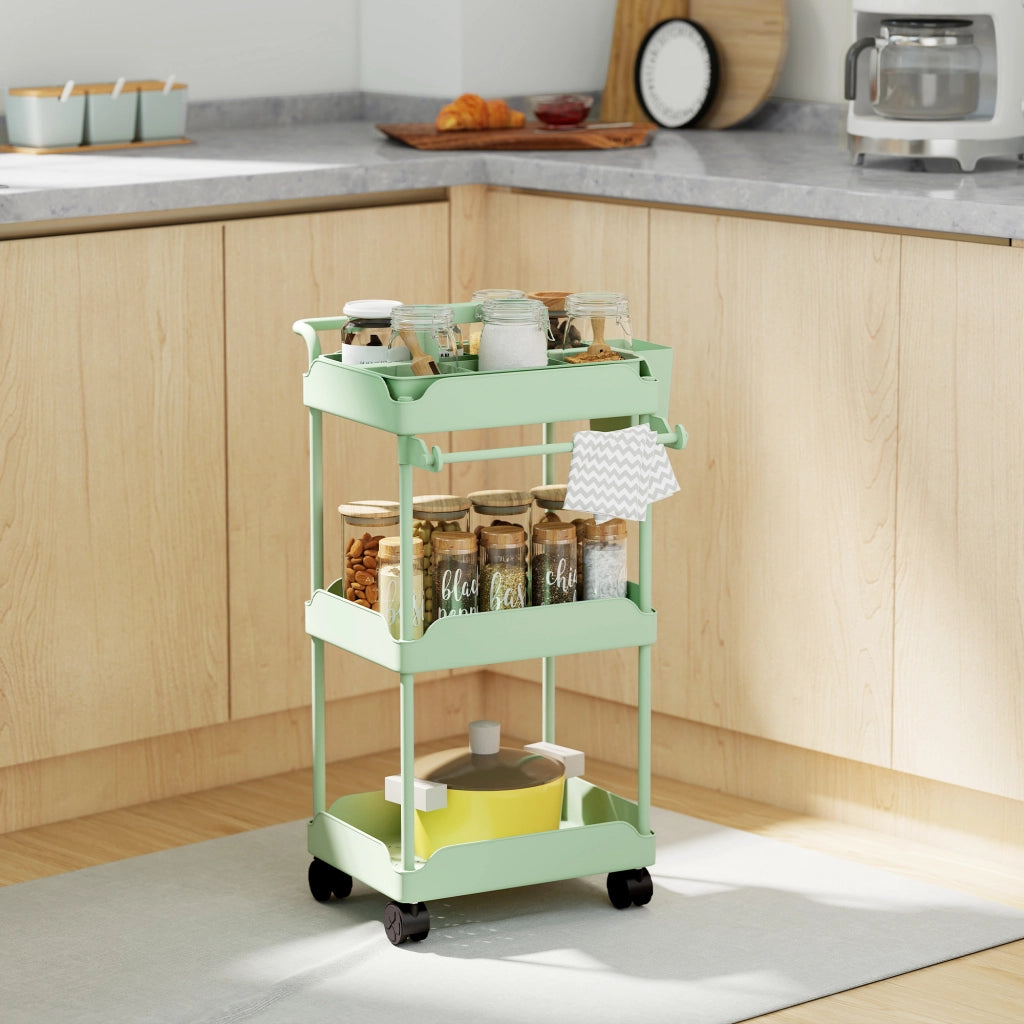 Carrello da cucina a 3 livelli con cesti estraibili ¨C zephmum ¨C verde
