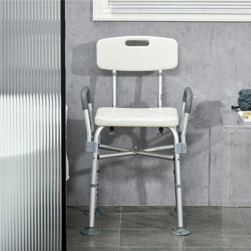 SEDIA DOCCIA AD ALTEZZA REGOLABILE CON BRACCIOLI E CUSCINO RIMOVIBILE 53.5X52X80-90 CM, BIANCA