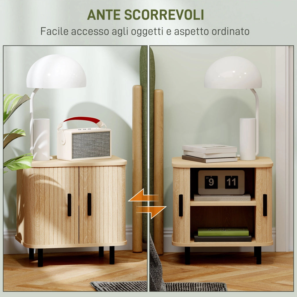 Set 2 Comodini in stile Nordico con Ripiano a 2 Livelli, in Legno e Acciaio, 48x40x48 cm, Nero e Rovere