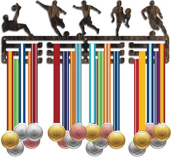Display Hanger Rack Organizer per Medaglie in Metallo Antico con Lintello Decorativo per Sport e Corse con Sostegno per 157 x 15,2 cm.