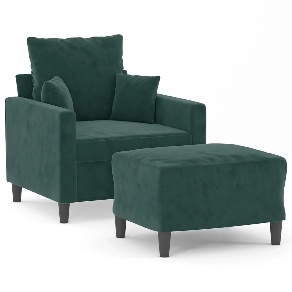 Poltroncina con Poggiapiedi Verde Scuro 60 cm in Velluto