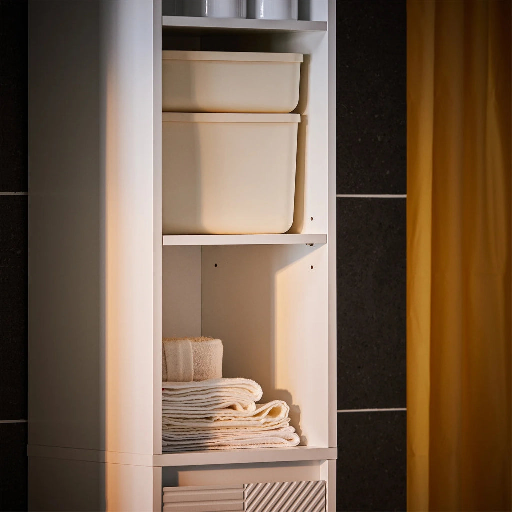 Mobile colonna bagno con portabiancheria e Mobiletto stretto salvaspazio Bianco L30*P30*A170 cm BZR158-W