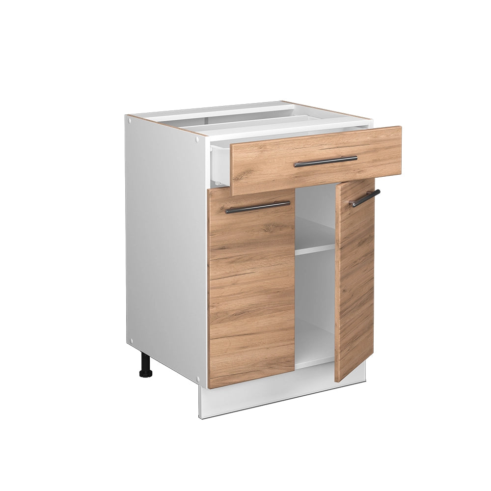 Mobiletto base per cucina Fame-Line Rovere dorato/Bianco 60 cm con cassetto, PL Marmo Vicco