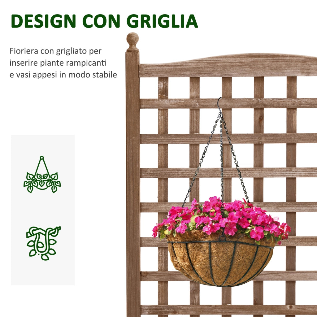 Fioriera da Esterno in Legno con Grigliato per Piante Rampicanti. 64x28x120cm. Marrone