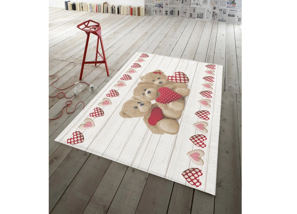 Tappeto Antiscivolo In Stampa Digitale Linea Pensieri Delicati Dis. New Orsetti - 115x168 - Rosso