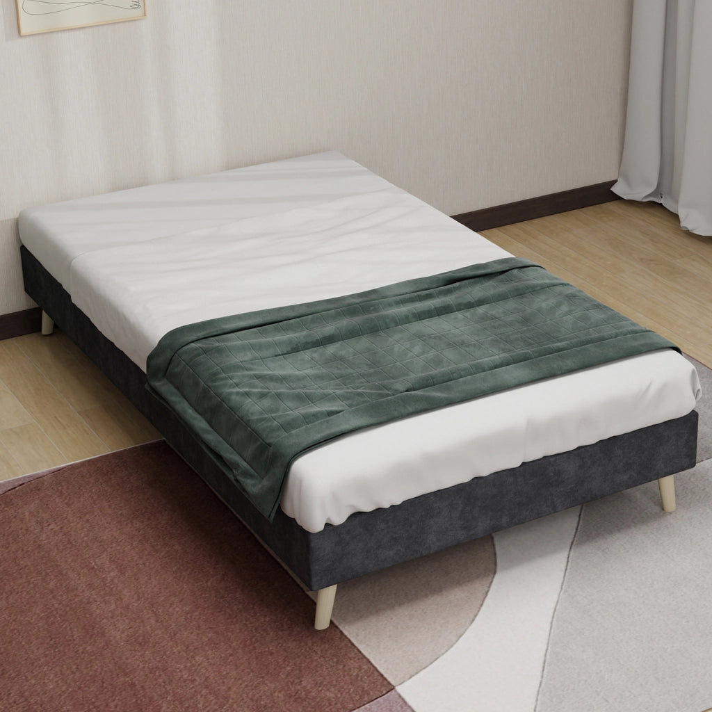Letto Singolo 90x200 cm; Struttura Bassa - in Tessuto e Metallo - Grigio